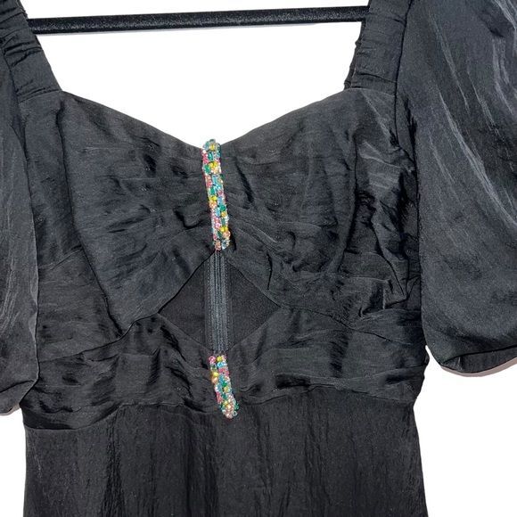 NEW NWT SANDRO Falbala Crystal Embellished Midi Dress Black - Picture 6 of 11